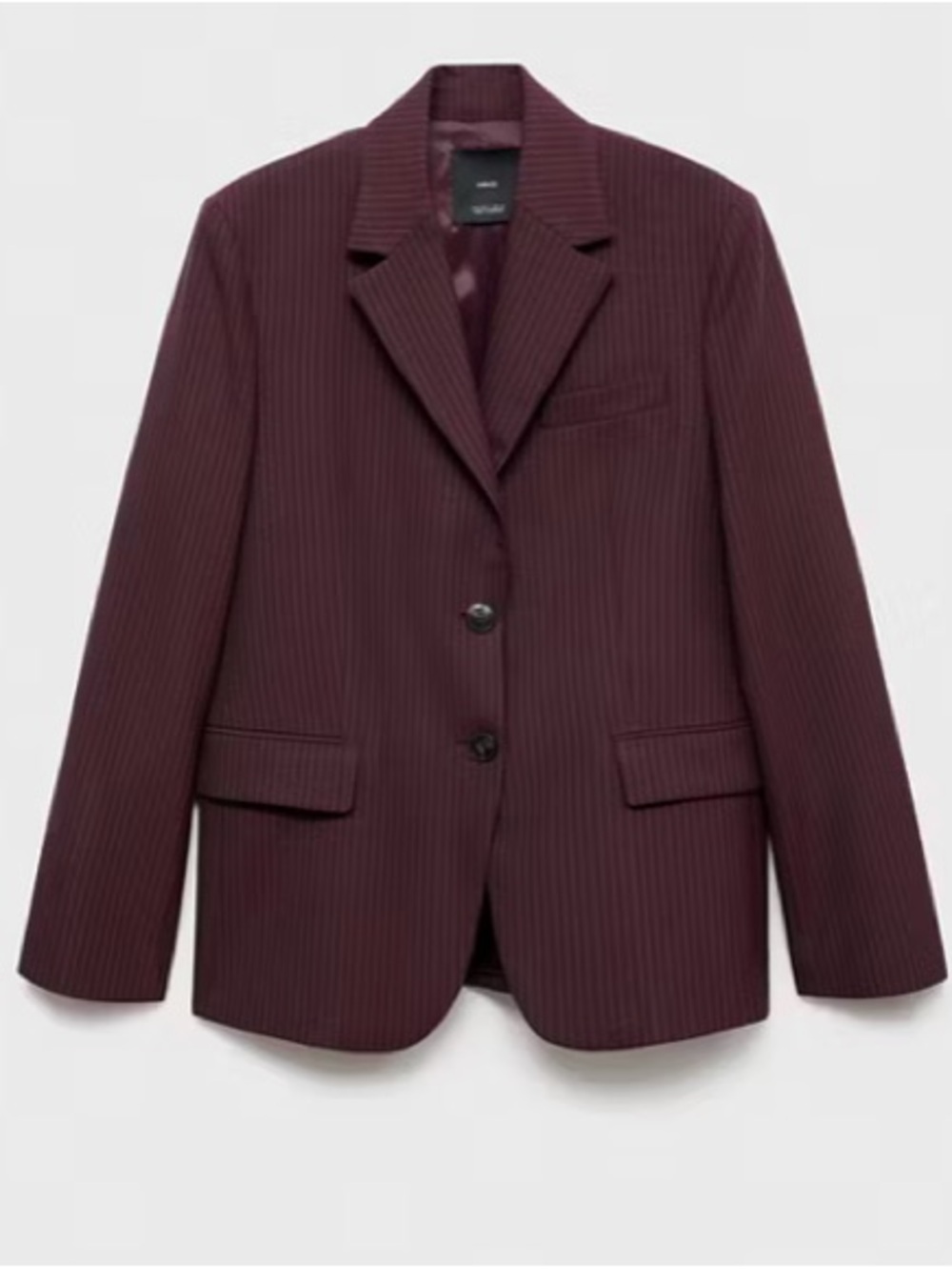 Mango  Pinstripe Tailored Blazer - Burgundy